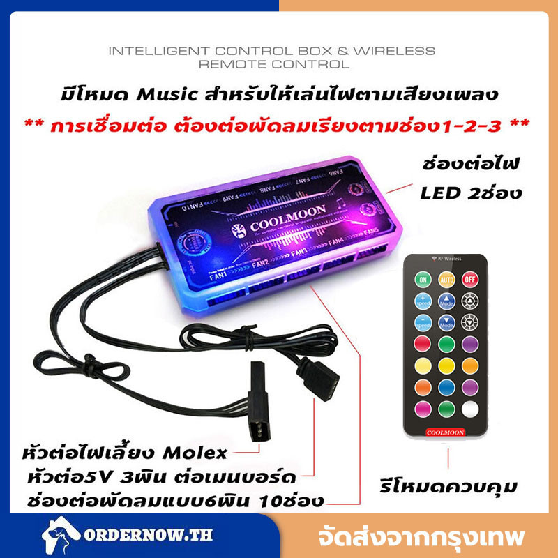 กล่องปรับไฟ Coolmoon RGB Hub Controller 6 Pin Music Rythm & M/B Sync with Remote