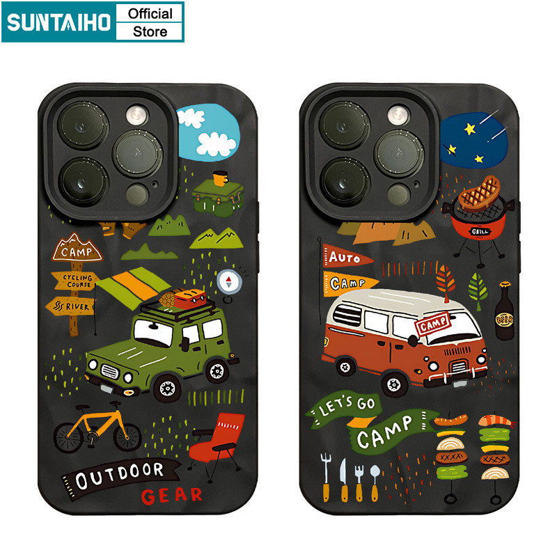 Suntaiho เคสไอโฟน ตลกความงามปลอก Camping รูปแบบรถเคสโทรศัพท์สําหรับ Iphone 15 14 12 13 11 Pro Max IP 7 8 Plus Iphon X Xs XR Xs Max ซิลิโคนนุ่มพรีเมี่ยมกันกระแทกปกหลัง