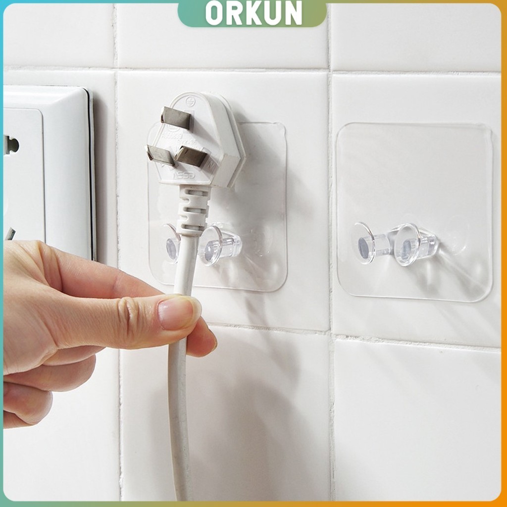 Orkun Plugs Holder ตะขอ**เขากวาง** แขวนปลั๊ก ตะขอแขวนอเนกประสงค์ ติดผนังแบบใส ไม่ต้องเจาะ