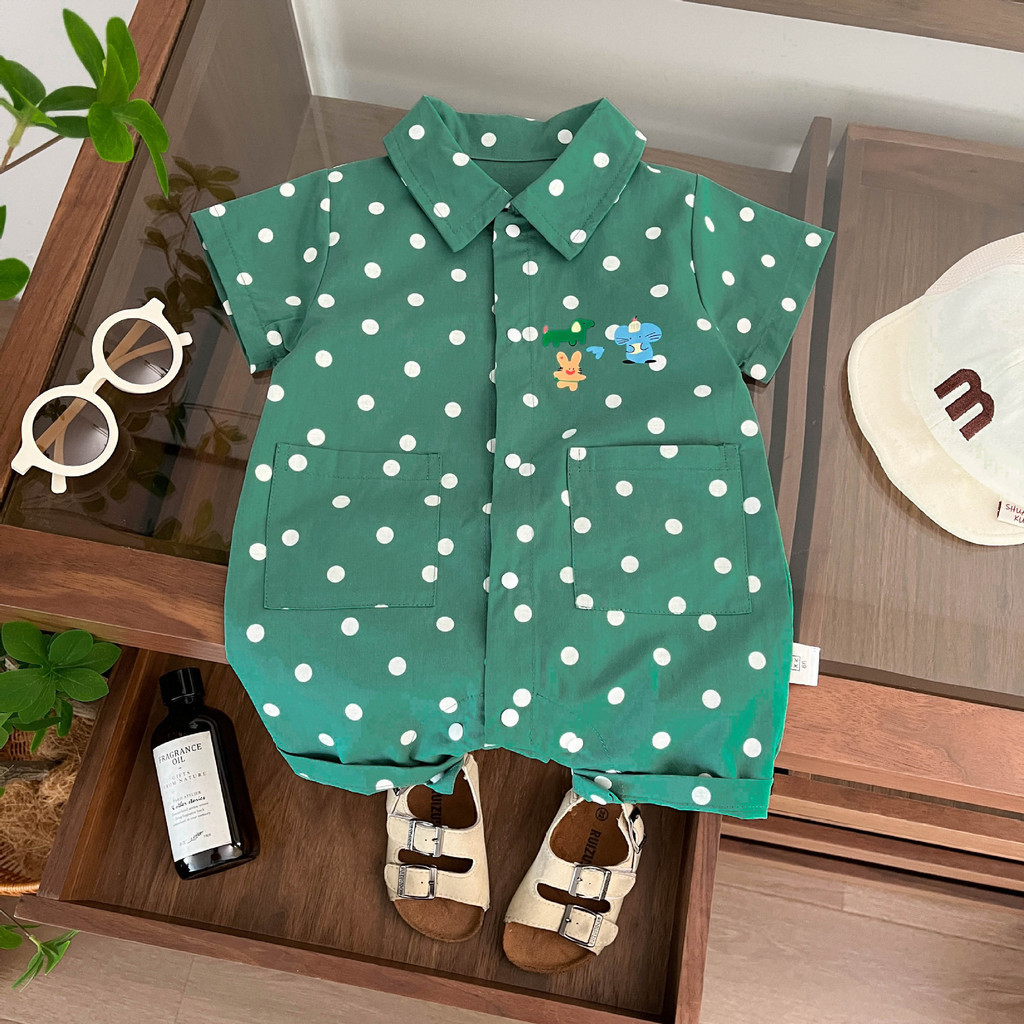 ฤดูร้อนใหม่เสื้อผ้าเด็กเด็กผู้หญิงเด็กแขนสั้น Onesie 0-24 เดือนเด็ก Polka Dot หล่อ Romper สไตล์เกาหลี Outing เสื้อผ้า