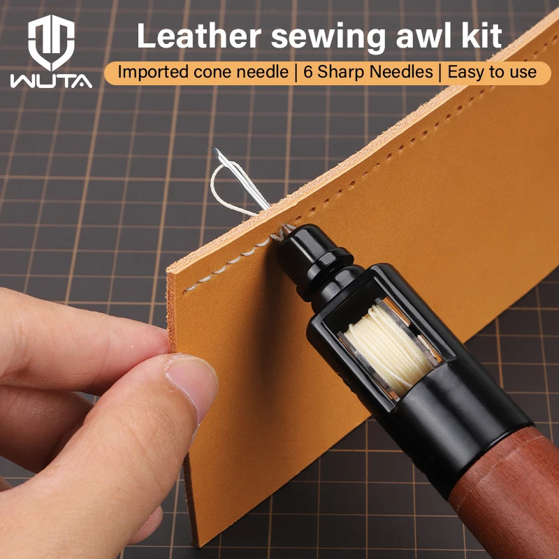 WUTA สว่านเย็บหนัง ชุดด้ายเย็บ เครื่องเย็บอย่างรวดเร็ว ชุดเย็บขอบหนัง DIY เครื่องมือซ่อมแซมเย็บผ้าหนัง, Leather Sewing Awl Thread Kit Stitcher