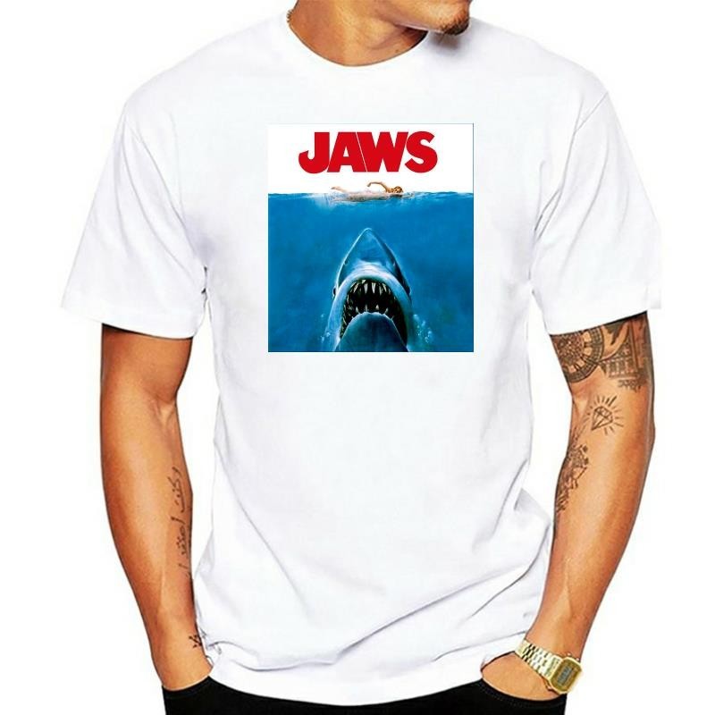 Jaws Mens Jaws โปสเตอร์เสื้อยืดสีดํา 40Th 30Th 40Th 50Th Birthday Tee เสื้อ