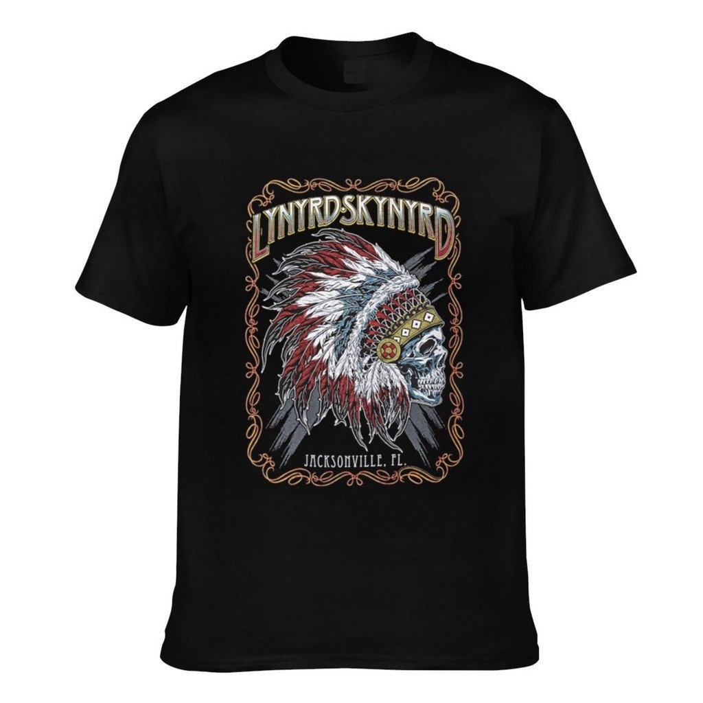 Lynyrd Skynyrd Indian Skeleton Men's Short Sleeve  ใส่สบายๆ สีขาว ชีฟอง y2k ใส่สบายๆ