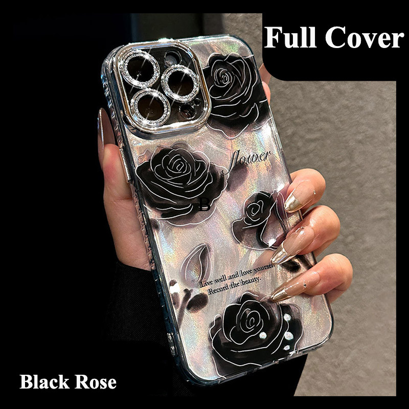 เคสไอโฟน16 15 14 13 12 11 Pro Max Case ปกแข็งกุหลาบดำสวยงามทั้งเล่ม Compatible เคส iPhone 16PM,16Plus,X/XS, XR,7+,8Plus