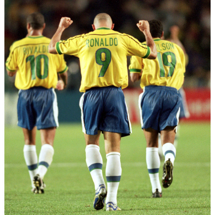 1998 บราซิล RONALDO RIVALDO R.CARLOS คุณภาพสูง Home Retro ฟุตบอล Jersey เสื้อยืดที่กําหนดเอง 98