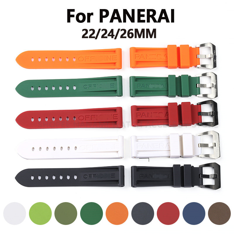 สําหรับ Panerai PAM ยางซิลิโคนนาฬิกา 22 มม.24 มม.26 มม.Universal Watchband กันน้ํากีฬาผู้ชายเปลี่ยนเข็มขัดข้อมือโลหะ Pin Buckle Withlogo