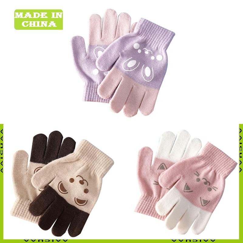 อ่า สาวการ์ตูนหมีกระต่ายแมวรูปแบบถุงมือเด็กกลางแจ้งเล่นถุงมือฤดูหนาว