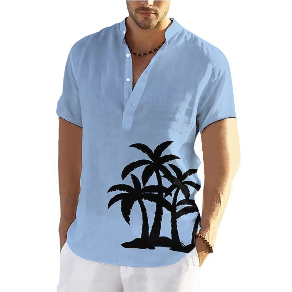 ฤดูร้อนใหม่เสื้อฮาวายผู้ชายstand-upคอปกแขนสั้น 3Dมะพร้าวพิมพ์Beach Partyเสื้อผ้ากลางแจ้งสบายๆหลวมBre