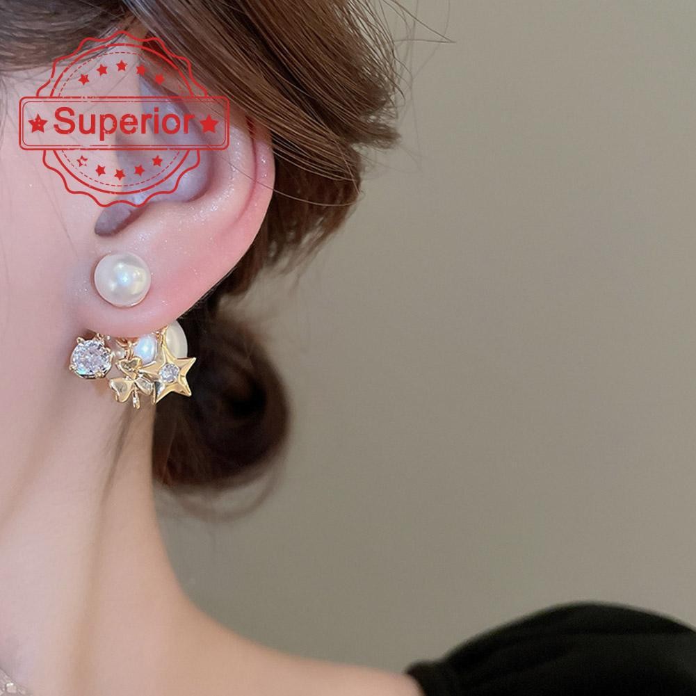 Star Reversible พร้อมต่างหูสตั๊ดต่างหูรูปดาวสองด้านผู้หญิงหรูหราอารมณ์ V3o7