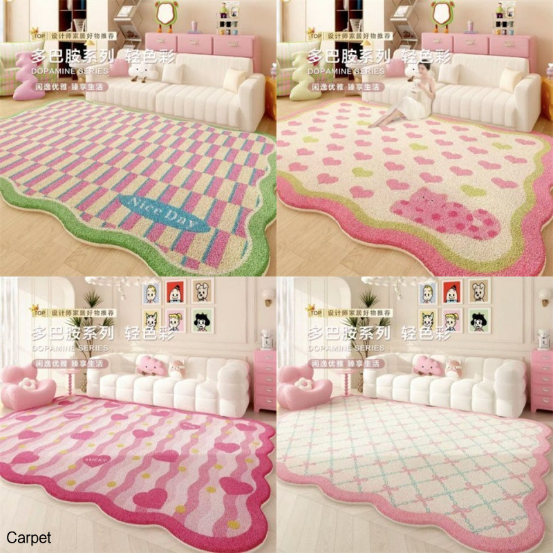 สีชมพูหยักรูปร่างผิดปกติพรมแคชเมียร์ห้องนั่งเล่นขนาดใหญ่โต๊ะกาแฟเสื่อห้องเด็กกันลื่นเสื่อเท้าห้องนอนข้างเตียงผ้าห่ม