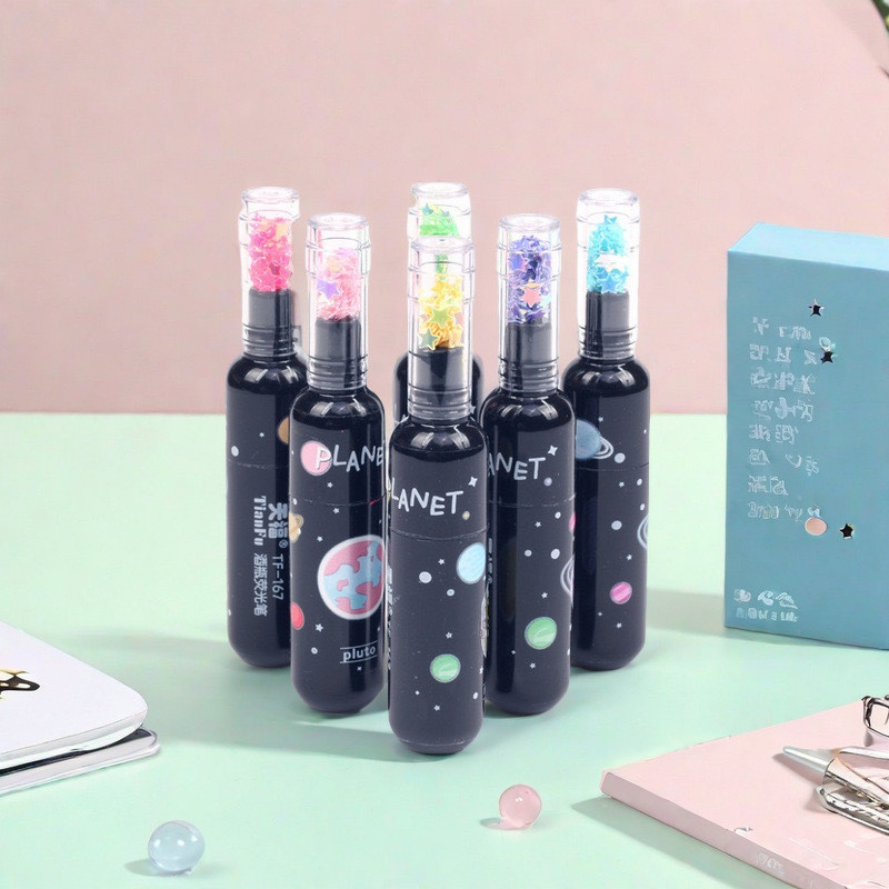 HYPE N FANCY HIHGLIGHTER MARKER ASTRONAUT ขวด 1 ชุดเนื้อ 6 ชิ้น COLORFUL ฟรีกระเป๋าใสน่ารัก SOUVERNI