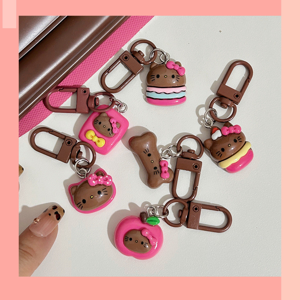 [JIN] Original Coffee Color Series, KT Coffee Skin Cat Rose Pink Contrast Color School Bag Jewelry