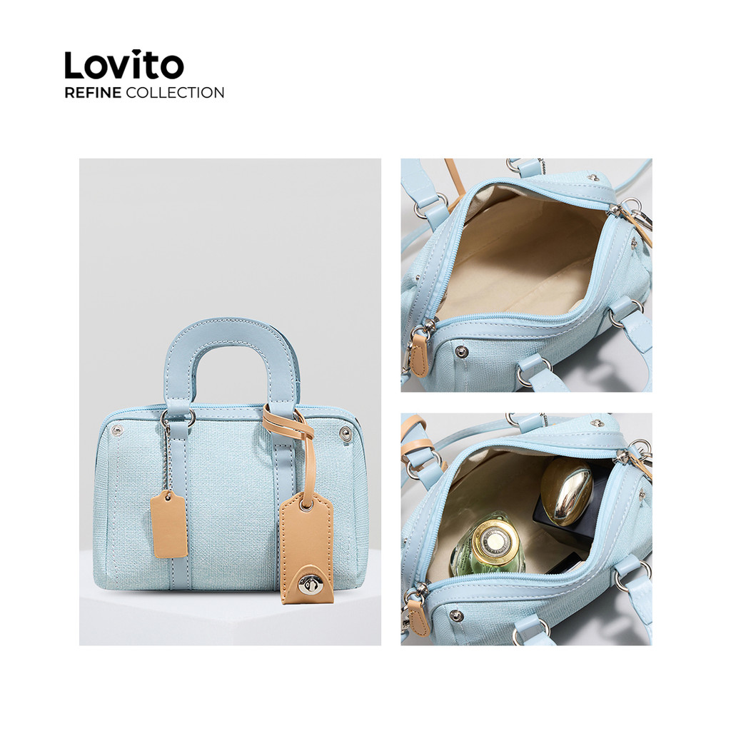 (Lovito Refine) กระโหลกกระโหลกย้อนยุคซิปบอสตันกระเป๋าความจุขนาดใหญ่กระเป๋าสะพายขนาดเล็กสำหรับผู้หญิง LFA50540