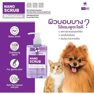Nano Scrub แชมพูอาบน้ำน้องหมาและแมว อ่อนโยนแม้ผิวบอบบาง ขนาด 280ml. แถมทิชชู่เปียกกลิ่น Original 20 แผ่น 1 ห่อ
