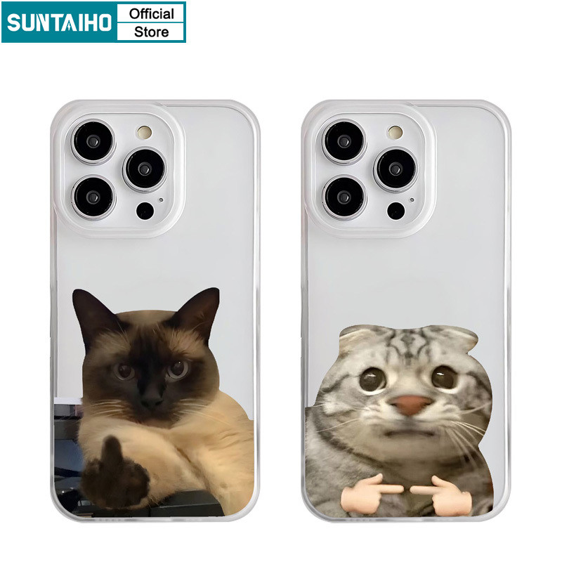 Suntaiho เคสไอโฟน ตลกที่ไม่ซ้ํากันแมวดํารูปแบบ Clear Frosted สําหรับ Iphone 11 12 13 14 15 16 Pro Max IP 7 8 Plus Iphon X Xs XR Xs Max TPU ซิลิคอนนุ่มพรีเมี่ยมกันกระแทกปกหลัง