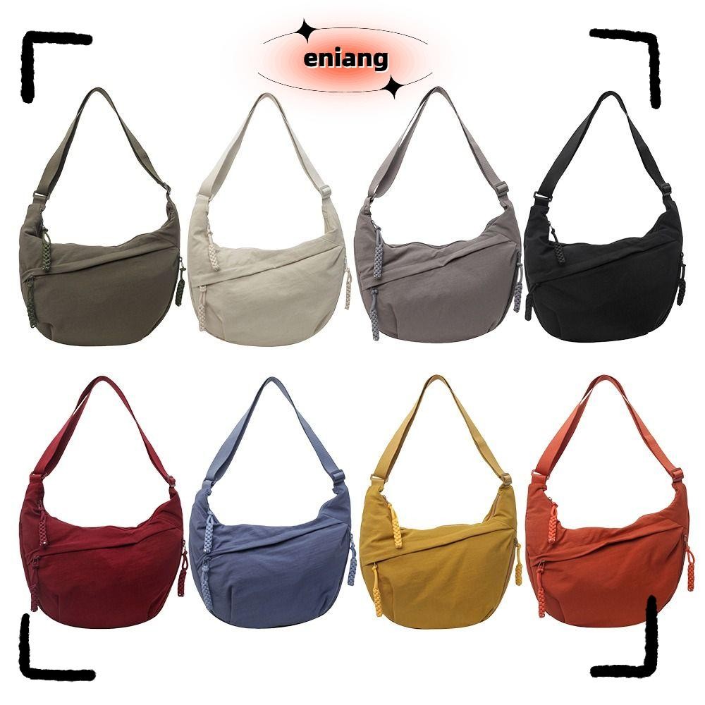 Eniang815 กระเป๋าสะพายข้าง,กระเป๋าสะพายผ้าแคนวาสน้ําหนักเบา,สีทึบอเนกประสงค์เกาหลีตัวย่อความจุขนาดใหญ่กีฬา กุ๊ย กระเป๋าเดินทาง