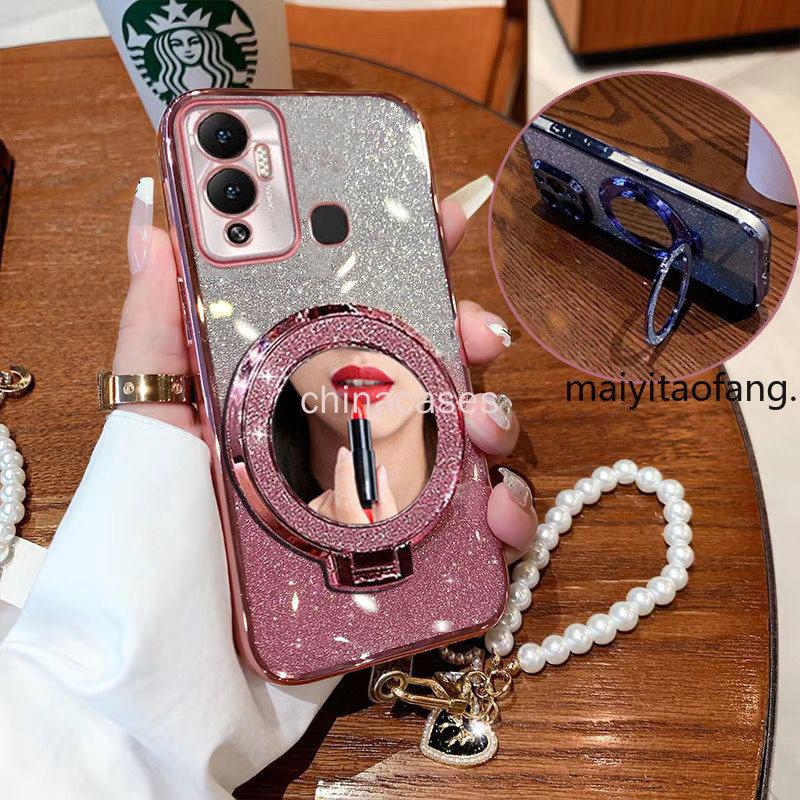 สําหรับ infinix Hot 12 Play NFC X6816C X6816 X6816D หรูหราวงเล็บแม่เหล็ก TPU แฟลชนุ่มกระจกแต่งหน้า +