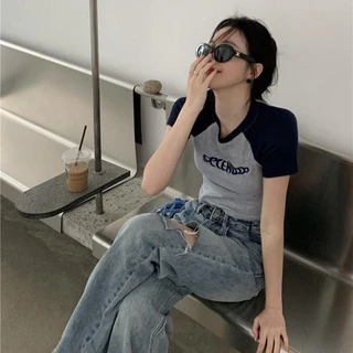 YY95 เสื้อยืดครอป สุดน่ารัก เเฟชั่นสไตล์เกาหลี เรียบง่าย สำหรับผู้หญิงใสๆ ใส่ได้ทุกแนว
