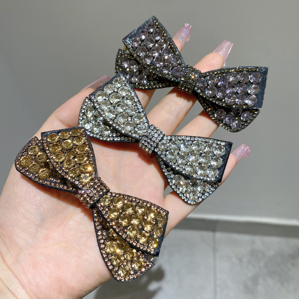 เวอร์ชั่นเกาหลี Super Flash Rhinestone กิ๊บติดผมโบว์คู่สาวหัวบอลคลิปฤดูใบไม้ผลิคลิปผมหางม้าทุกการแข่งขัน