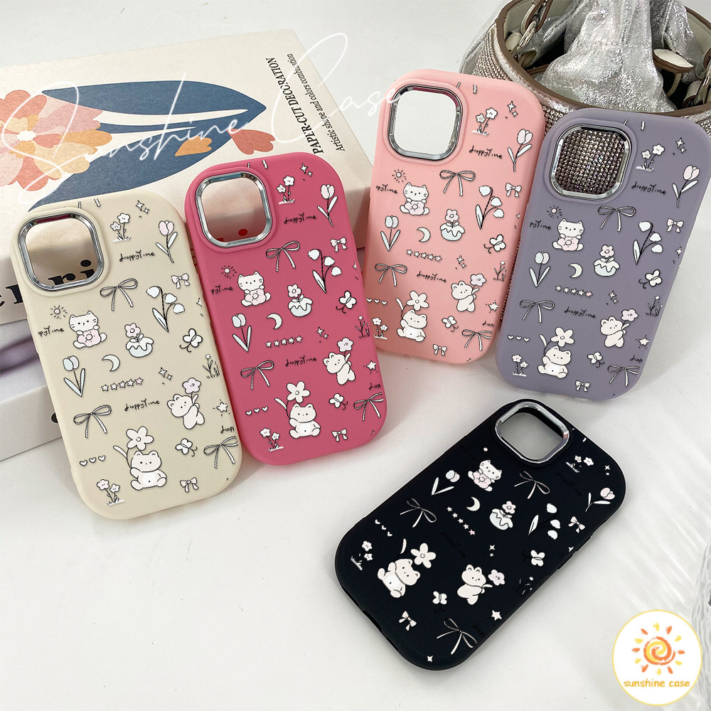 แมวน่ารักกับโบว์และดอกไม้ ใช้ได้กับเคส iPhone12 13 14 15 16 Pro MAX PLUS X XS XR XS 6p 7p 8pP6/7/8/SE2/SE3lus SE2020