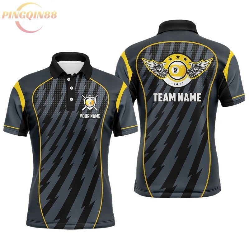 9 Ball Wings Custom ชื่อบิลเลียด Polo & Quarter Zip เสื้อสําหรับชาย, 9 Ball บิลเลียดเสื้อ VHM0007