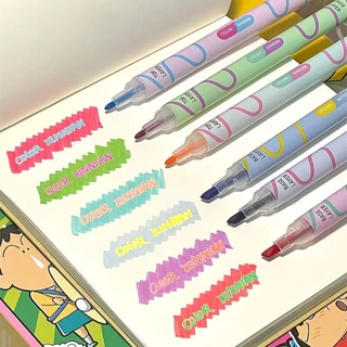 6 ชิ้นซ้อนสี Dual Head Highlighter ชุดปากกานักเรียนขนาดใหญ่ความจุ Eye Protection Marker ปากกา DIY คู่มือสีปากกา