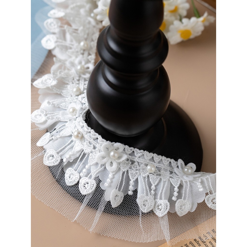 ผ้าลูกไม้จีบรูปหัวใจสำหรับข้อมือและปกเสื้อผ้า วัสดุ DIY ตกแต่งทำมือ ผ้าชุดเจ้าหญิง