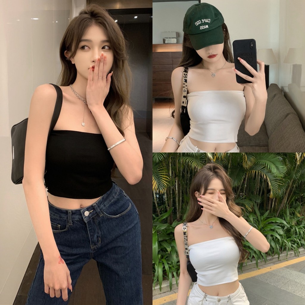 💜Bonnie💜​เสื้อเกาะอก สีพื้น ยืดพอดีตัว เกาหลีสไตล์ สีสันสดใส ใส่สบาย เข้ากับทุกการแต่งกาย ส่งไวจากไทย