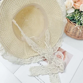 🧡Basic swimsuit💛 หมวกสานไปทะเล หมวกปีกกว้าง แฟชั่นฤดูร้อน ริบบิ้นลูกไม้ สดชื่นและน่ารัก จัดส่งจากกรุงเทพประเทศไทย