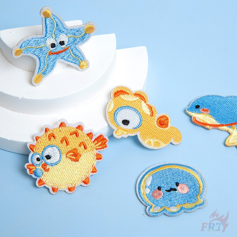 ☸ Q แผ่นแปะมีกาวในตัวสัตว์ทะเล ☸ 1 ชิ้น/5 ชิ้น DIY เหล็กบนเย็บป้ายตกแต่ง