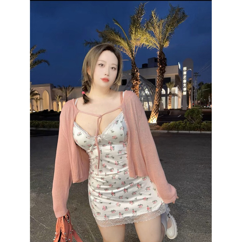 ชุดนอนน่ารักสาวอวบอ้วน ลายดอกไม้ ชุดนอนสายเดี่ยว - รูปที่ 4