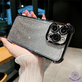 ผงกากเพชรสีเรียบง่าย เคส IPhone 11 17 Air 16 13 15 12 14 Pro Max XR 15 16 7 8 14 Plus X XS MAX ป้องกันการตกสี่มุมปกอ่อน