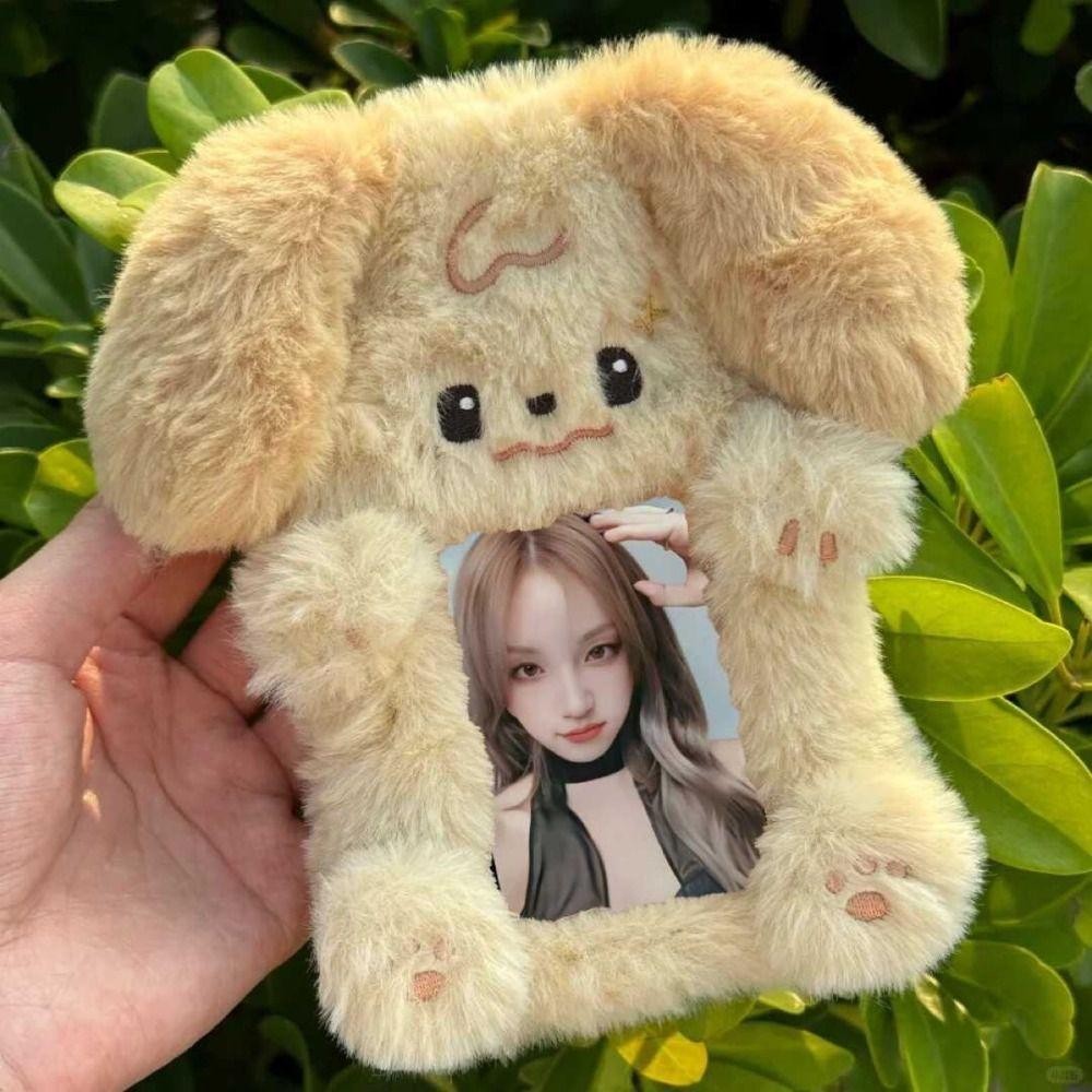 Janelaxe932 Photocard , กระต่าย/สุนัข/แมวกระต่ายหูใหญ่/Border Collie Photo Card Holder, Cute Plush Multifunctional Card Student