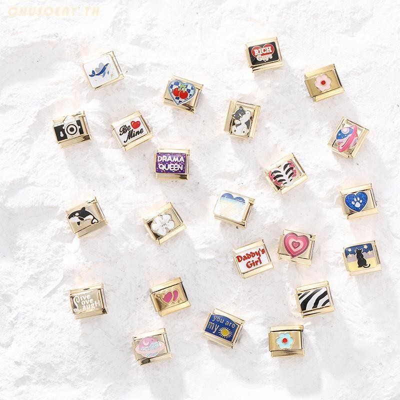ใหม่แฟชั่นร้อน Golden Ice Cream Charm อิตาเลี่ยน Links Fit 9 มม.สร้อยข้อมือเครื่องประดับสแตนเลส DIY ทํา