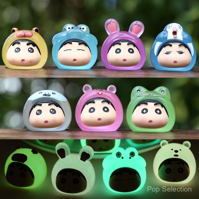 7 ชิ้น/ชุด 3 ซม. อนิเมะ Crayon Shin-chan Nohara Shinnosuke คอสเพลย์ หัวสัตว์ กบ ไฟกลางคืน เวอร์ชัน Q ฟิกเกอร์ PVC โมเดล ของเล่นตุ๊กตา