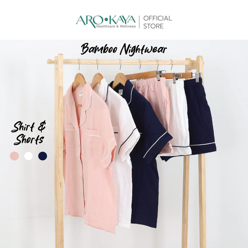 Arokaya Bamboo Nightwear ชุดนอนเยื่อไผ่ เสื้อเชิ้ตและกางเกงขาสั้น ผ้านิ่ม ใส่สบาย รุ่น Shirt&Shorts - AC2506