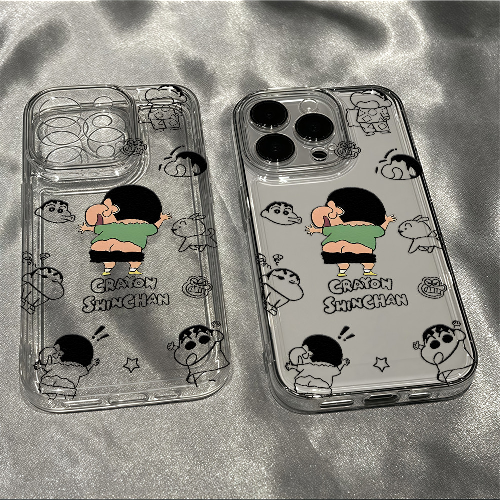เคส iPhone 11 13 12 14 15 16 Pro MAX 14 15 16 plus X XR XSMAX SE2020 7Plus เคสโทรศัพท์ใสกันกระแทกลายเครยอนชินจังสุดฮา