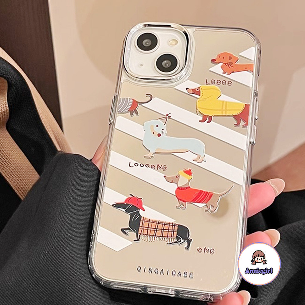 เคสโทรศัพท์มือถือกระจก กันกระแทก ลายการ์ตูนสุนัขดัชชุน สําหรับ Iphone 11 15 14 Pro MAX 12 13Promax XS MAX XR 7 8Plus SE