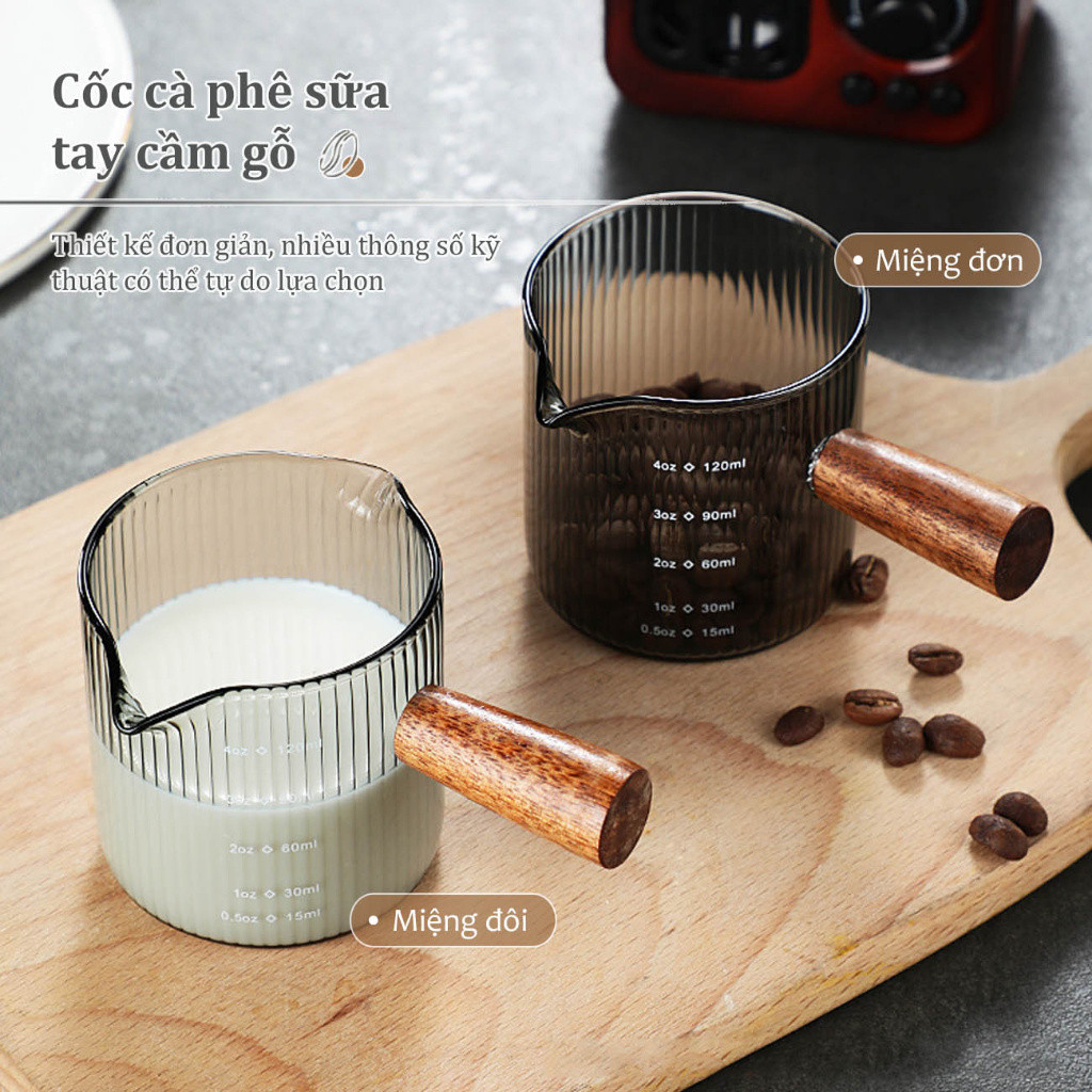 90ml 120ml มินิด้ามไม้แก้วถ้วยกาแฟวัด Dudubird กาแฟบาร์ทนความร้อน Espresso ถ้วยตวง