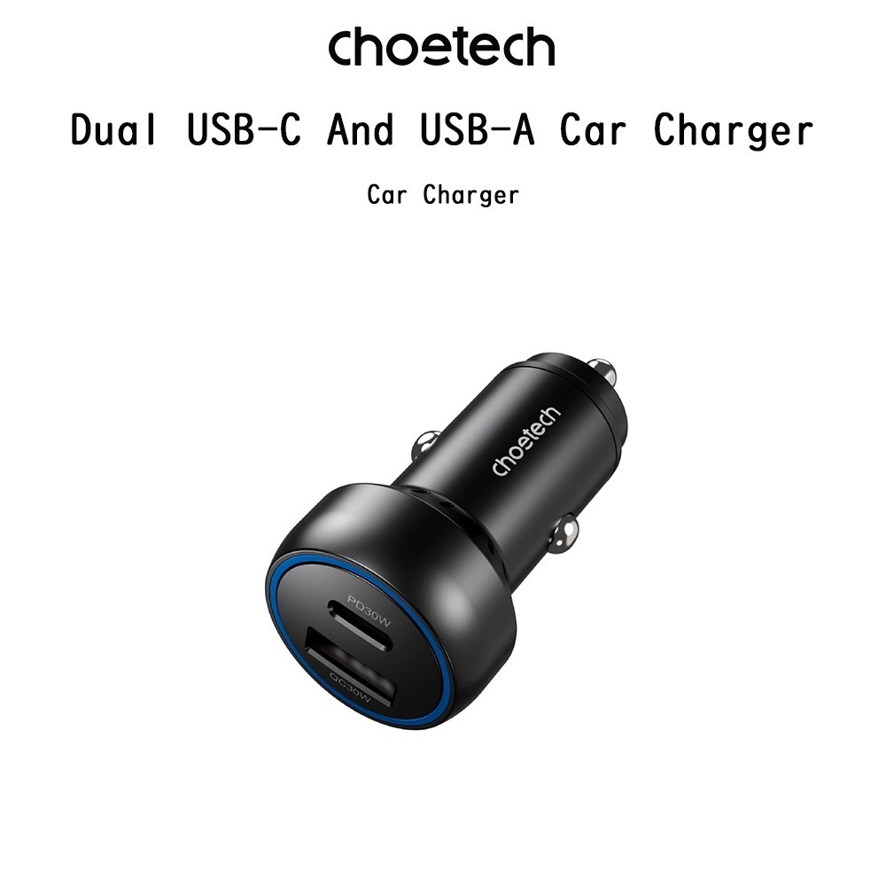 Choetech Dual USB-C And USB-A Car Charger หัวชาร์จType-A Type-C/Pd/PPS/QC 3.0/60Wเกรดพรีเมี่ยม สำหรับ Car Charger
