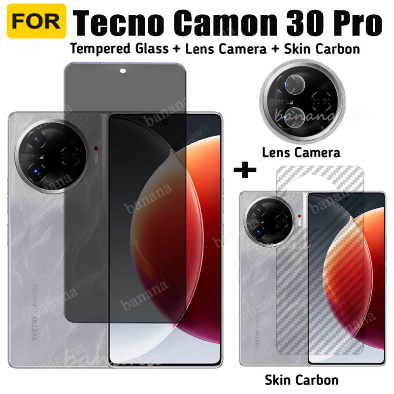 3in1 Tecno Camon 30 Pro กระจกนิรภัย ป้องกันการแอบมอง เพื่อความเป็นส่วนตัว สําหรับ Tecno Camon 30 5G กระจกนิรภัยกันรอยหน้าจอ และฟิล์มคาร์บอนไฟเบอร์ และตัวป้องกันกล้อง