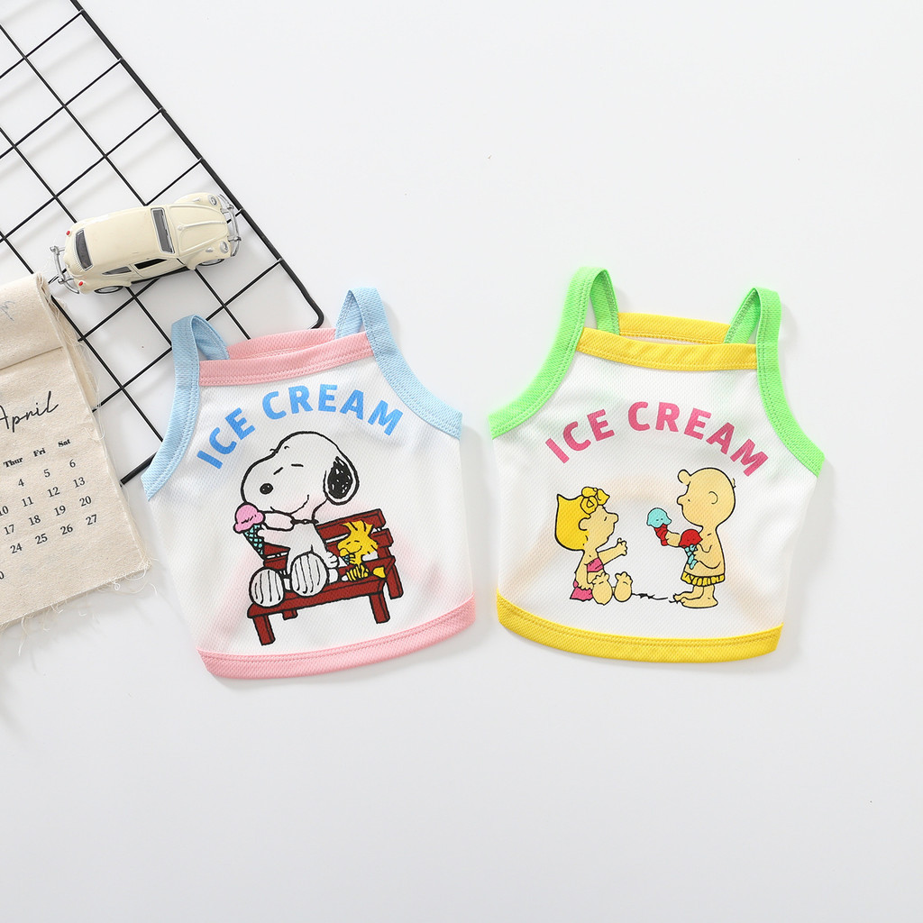เสื้อผ้าสัตว์เลี้ยง สุนัข แมว เสื้อกั๊กเสื้อลายการ์ตูนน่ารักบาง LLL-FS-SS
