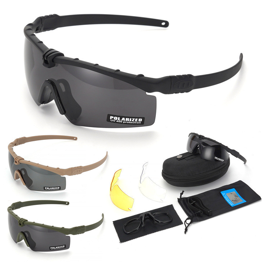 3 เลนส์ CS ระเบิด ป้องกันการกระแทก แว่นตาสงครามพิเศษ ชุดแว่นตาโพลาไรซ์ กีฬากลางแจ้ง เดินป่า ตั้งแคมป์ ตกปลา แว่นตาทหาร แฟนยุทธวิธี แว่นตา