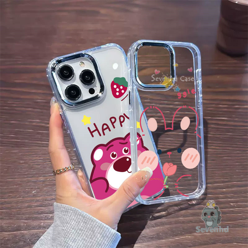 เคสซิลิโคนใส ลายการ์ตูนกระต่าย หมีสีชมพู สําหรับ IPhone 15 14 13 12 11 Pro Max XR 8 7 Plus SE 2020 X XS Max