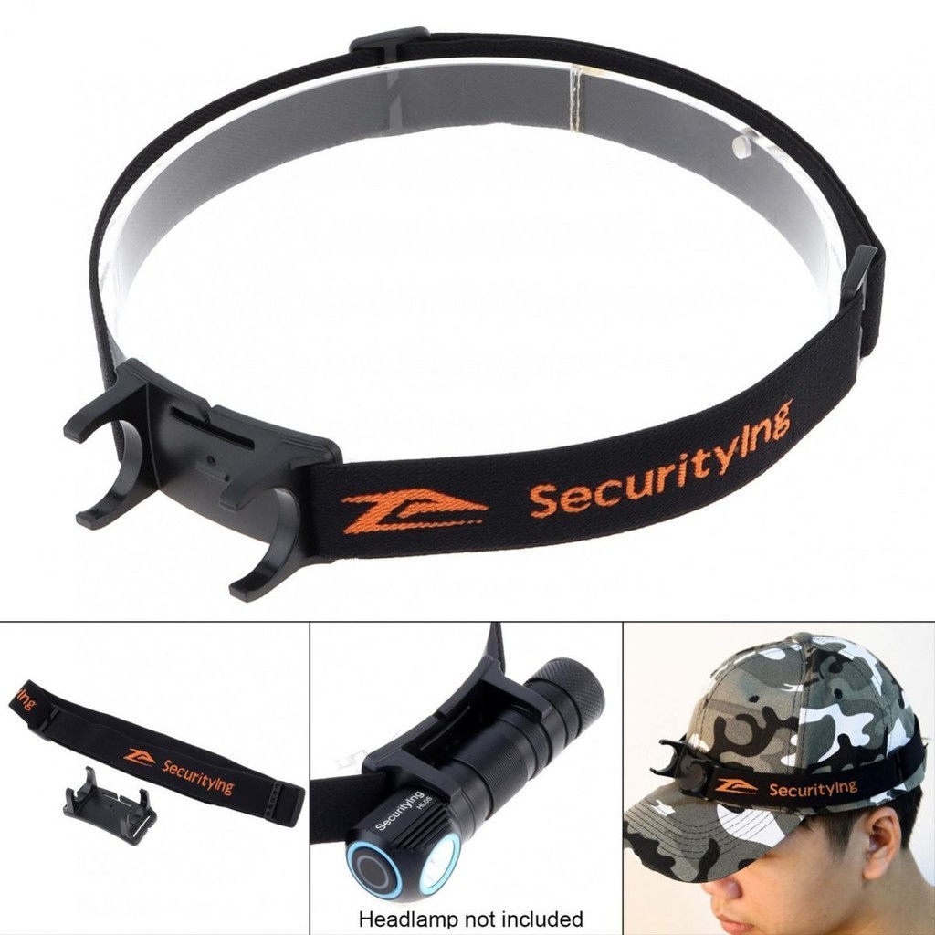 Securitying สายรัดไฟหน้า แบบยืดหยุ่น ปรับได้ สีดํา พร้อมตัวยึดไฟหน้า สําหรับไฟฉาย 22 มม. - 26 มม.
