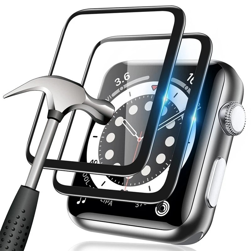 ฟิล์มกระจกนิรภัย ป้องกันรอยขีดข่วน ขอบสีดํา ป้องกันแสงสีฟ้า สําหรับ Apple Watch Series 3 2 1 38 มม. 42 มม. Watch Ultra 2 49 มม. Series 8 7 41 มม. 45 มม. 6 5 4 SE 40 มม. 44 มม.