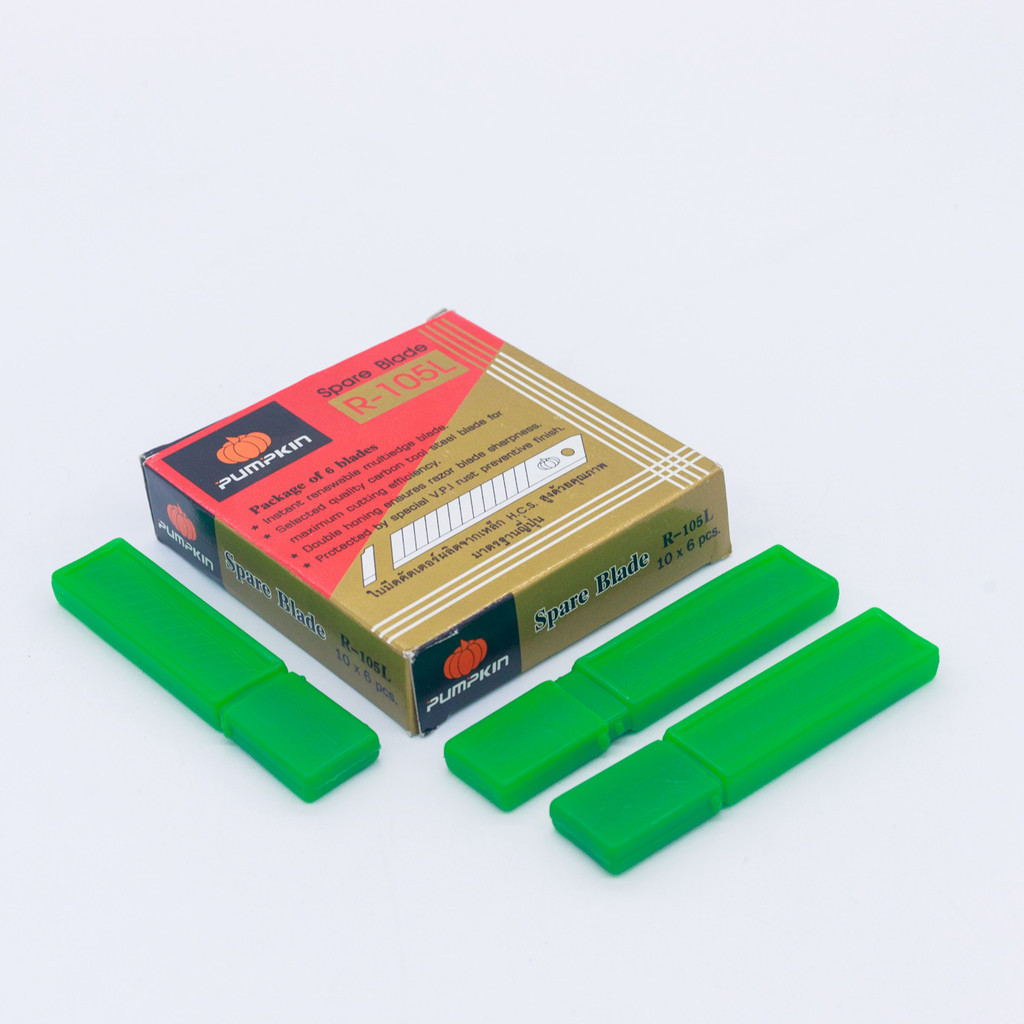 (1หลอด บรรจุ6ใบ) ใบมีดคัตเตอร์ใหญ่ Pumpkin ใบใหญ่ R-105L คมกริบ ทนทาน ไม่หักง่าย แข็ง ไม่บิดงอ