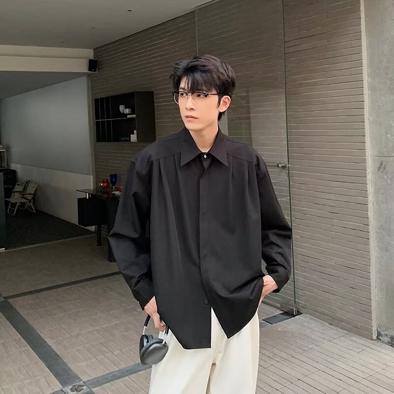 ฤดูใบไม้ผลิฤดูใบไม้ร่วงแสงผู้ใหญ่สไตล์เกาหลีชายหลวมอินเทรนด์ผ้าม่านระดับไฮเอนด์สีทึบไม่ใช่เหล็กแขนยาว