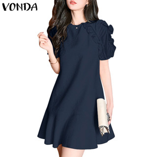 Vonda ชุดเดรส คอกลม แขนทรงโคมไฟ ลําลอง สไตล์เกาหลี สําหรับผู…