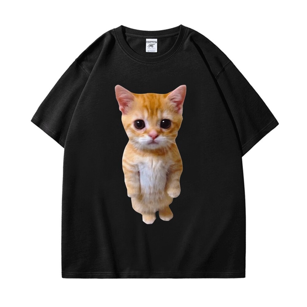2024 El Cato Meme Sad Crying Coat Munchkin Kitty Meme เสื้อยืด ลายการ์ตูนแมวน่ารัก อินเทรนด์ เสื้อยื